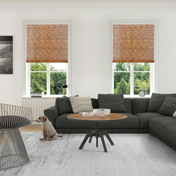 Backyard X-Scapes Reed Blinds Manual Roll-Up Cord Free Roman Shades, Chocolate, 72" W x 72" L - open_box