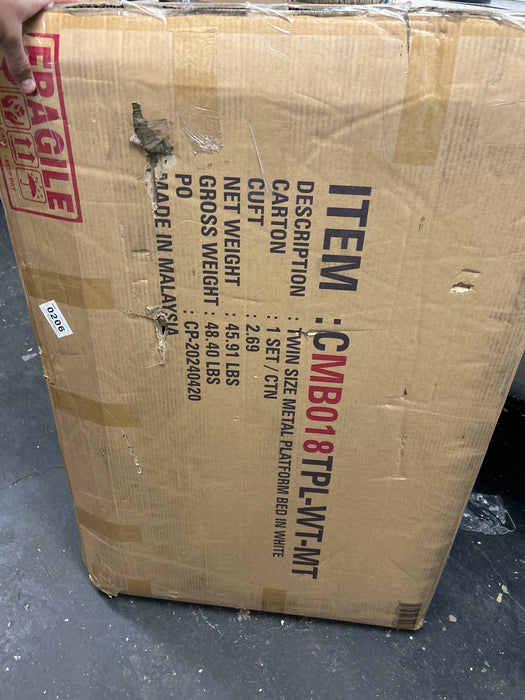 ChaletPosh Twin White Metal Platform Bed with Headboard - new