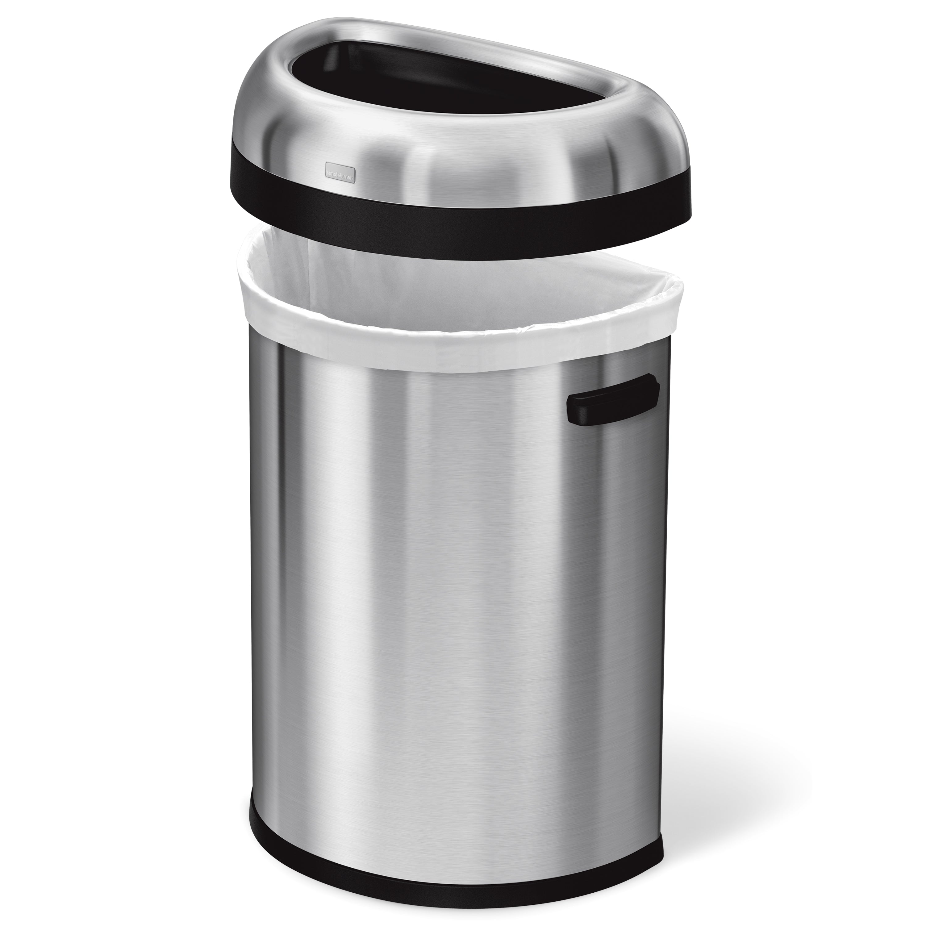 simplehuman 80 Liter / 21.1 Gallon Semi-Round Open Top Trash Can, Commercial Grade Heavy Gauge Brushed Stainless Steel - open_box