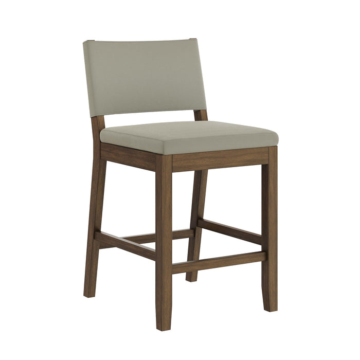 Nathan James Linus Modern Upholstered Counter Height Bar Stool with Back and Solid Rubberwood Legs in a Dark Brown Wood, Natural Light Grey/Brown, - new