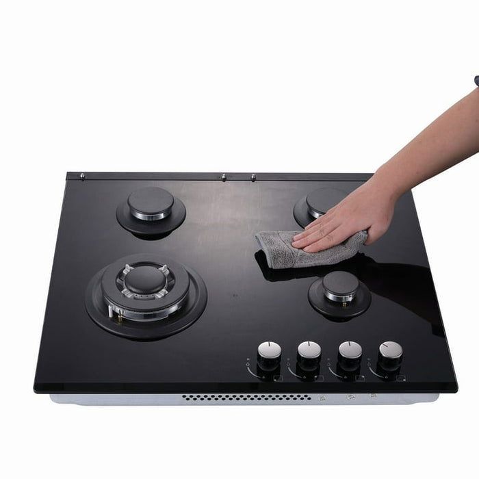 4-Burners Gas Cooktop 24 inch Stainless Steel Tempered Glass NG/LPG Convertible - open_box
