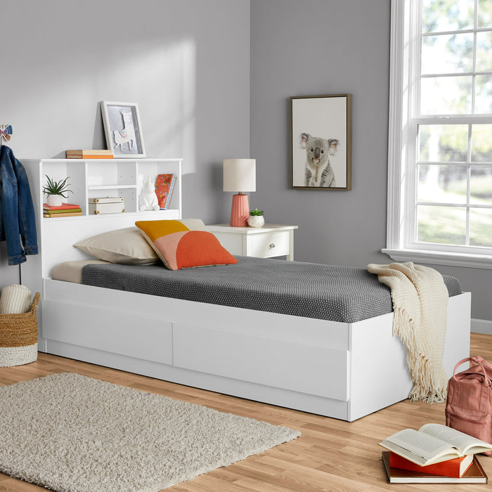 Your Zone kids Storage Bed with Bookcase Headboard, Twin, White Finish - open_box