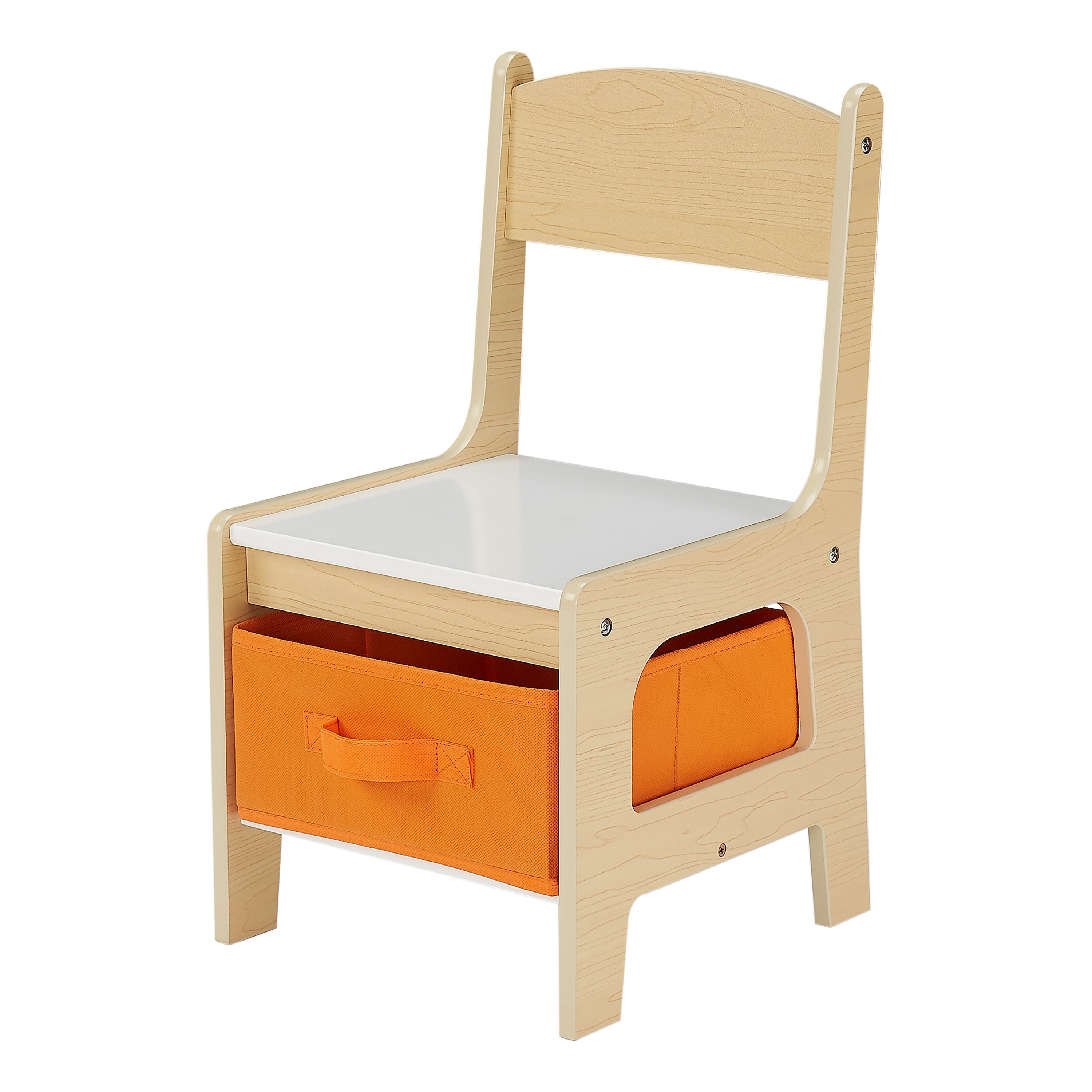 Senda Kids 3 Piece Wooden Storage Table and Chairs Set, White and Natural, Ages 3-7 - open_box