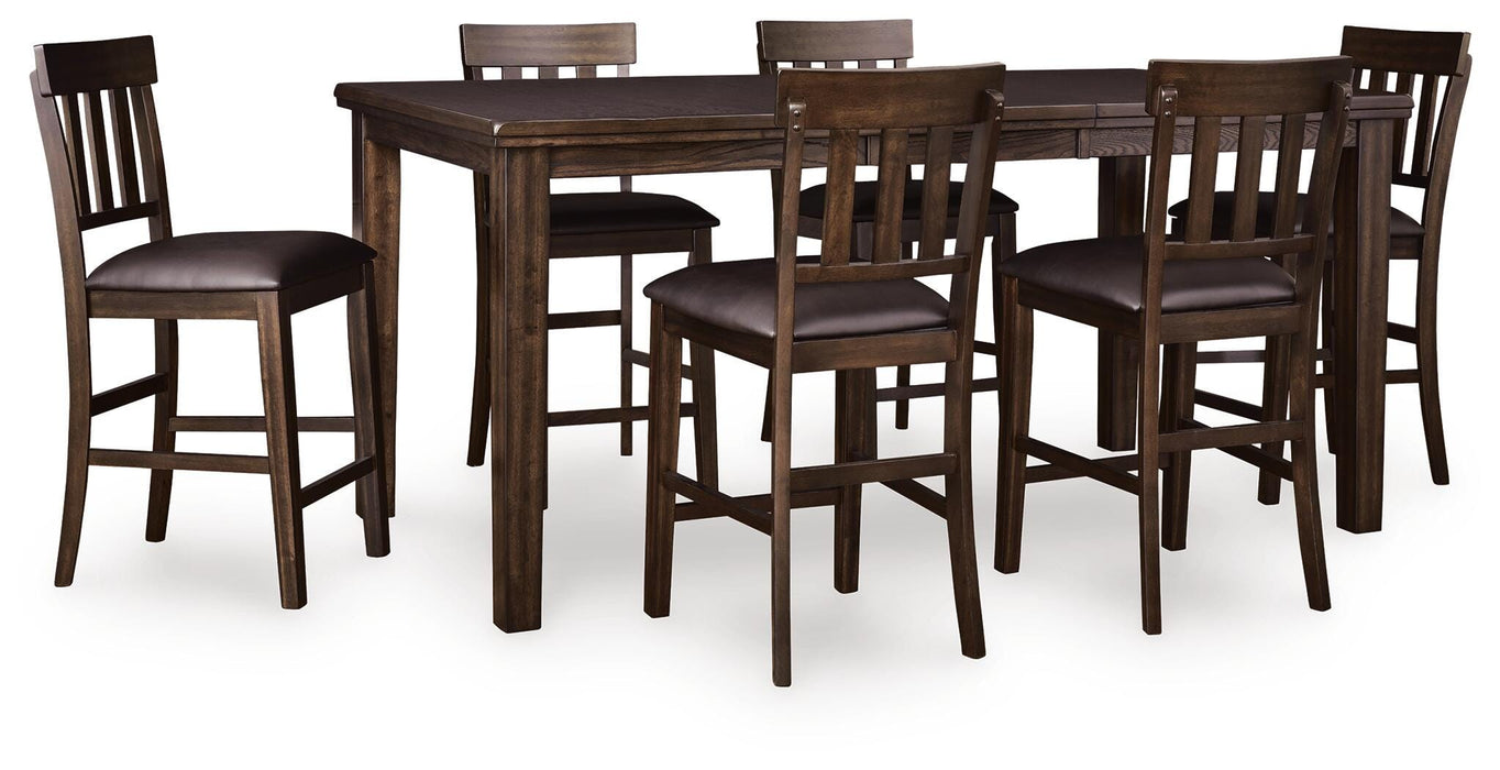 Haddigan Dark Brown Haddigan Counter Height Dining Table and 6 Barstools