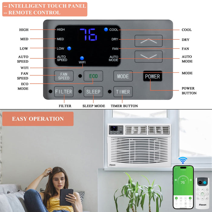 Ktaxon 14000BTU 115V Window Air Conditioner With WiFi and Eco Mode for Medium Rooms - new