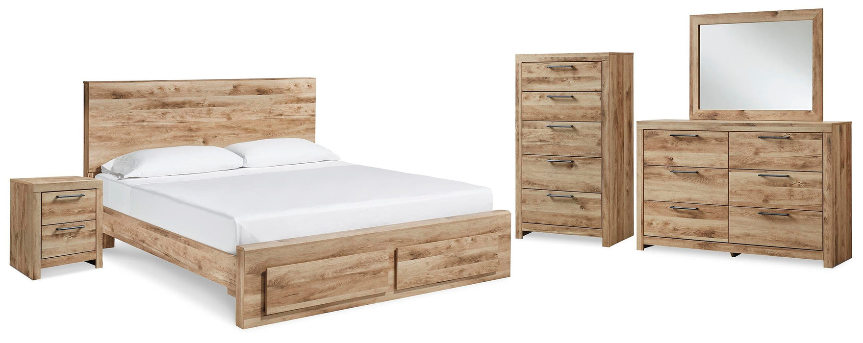 Hyanna Tan Brown Hyanna Queen Panel Storage Bed, Dresser, Mirror, Chest and Nightstand - Brand New