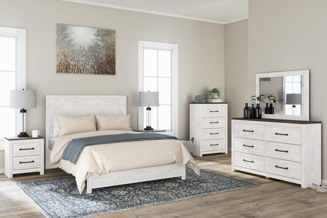 Gerridan White/Gray Gerridan Queen Panel Bed with Mirrored Dresser, Chest and Nightstand