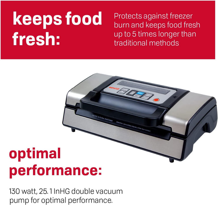 Nesco Deluxe Food VS-12 Vacuum Sealer, 130 Watts, Kit Bags & Viewing Lid, Compact, Silver - new