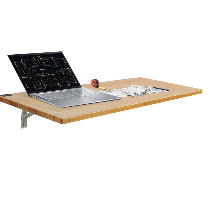 KFFKFF Wall-Attachable Collapsible Table, Dimensions 47.24" x 19.69", Wall-Hanging Drop Leaf Design, Wood Crafted Desk with Metal Support, Foldable Workstation for Compact Areas - open_box