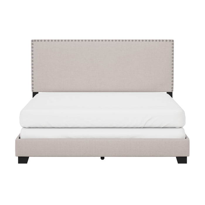 Willow Nailhead Trim Upholstered Queen Bed, Fog - new
