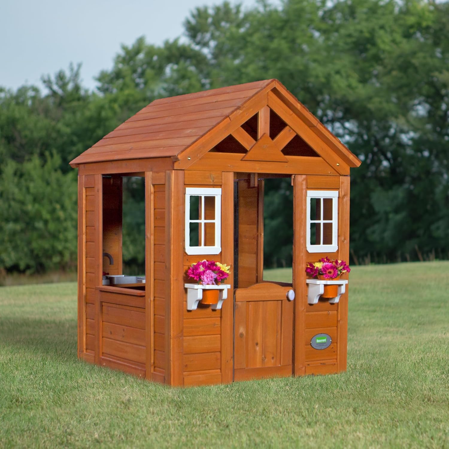 Backyard Discovery Timberlake Cedar Wooden Playhouse - open_box