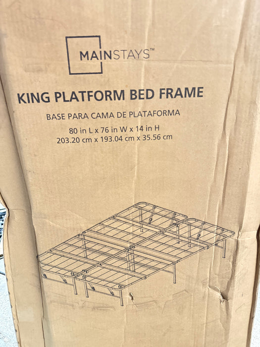 Mainstays 14 High Quad Fold Steel Platform Bed Frame, King - open_box