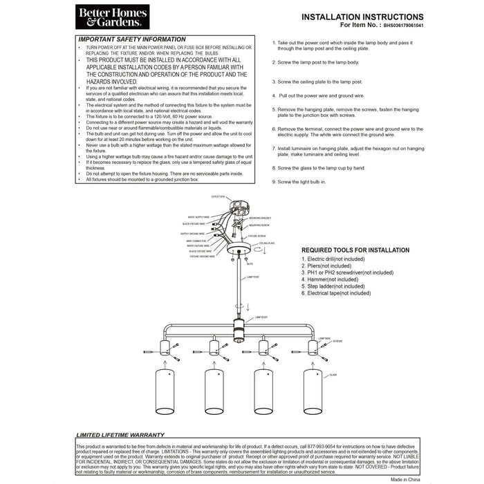 Better Homes & Gardens 34” Farmhouse 4-Light Island Pendant Light, Bronze Metal Clear Glass Shades - new