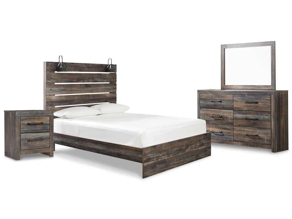 Drystan Multi Drystan Queen Panel Bed with Mirrored Dresser and Nightstand