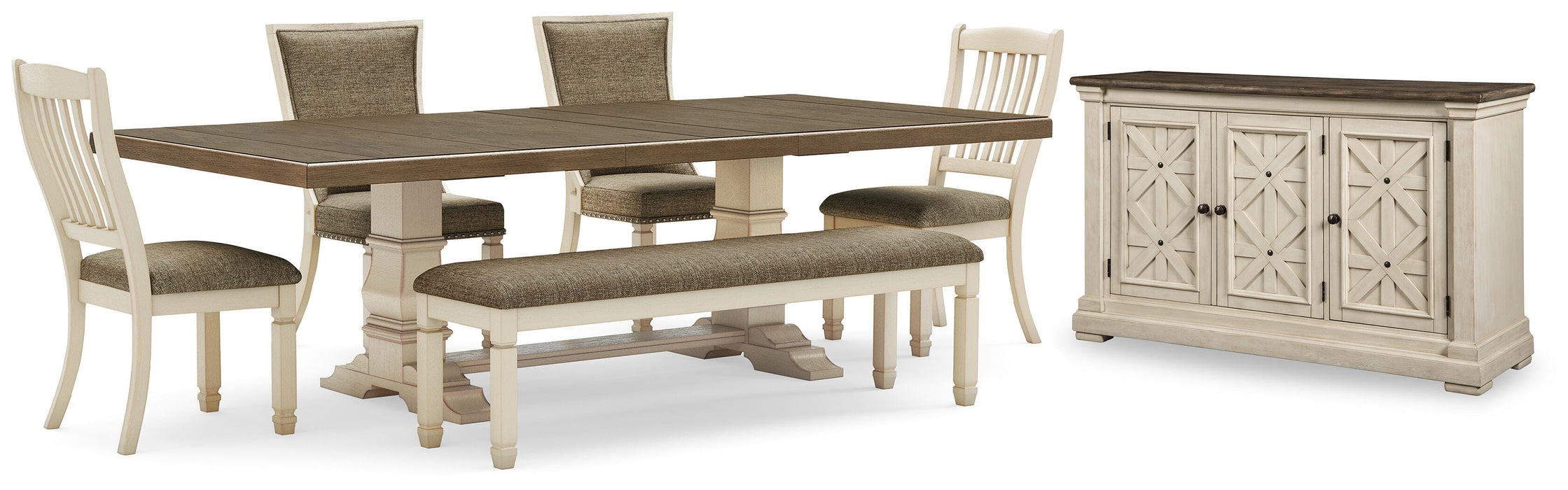 Bolanburg Antique White Bolanburg Dining Table and 4 Chairs and Bench with Storage