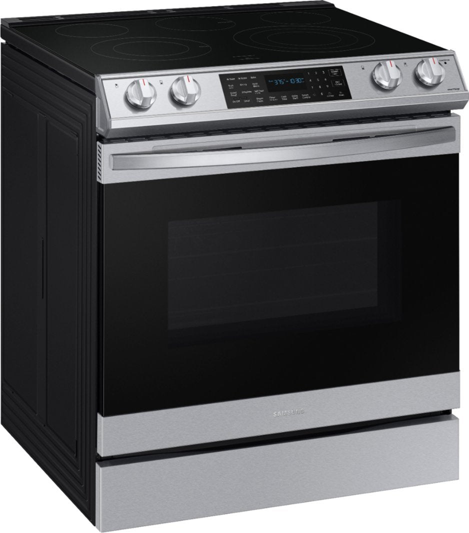 Samsung - 6.3 cu. ft. Front Control Slide-In Electric Convection Range with Air Fry & Wi-Fi, Fingerprint Resistant - Stainless Steel - display_model