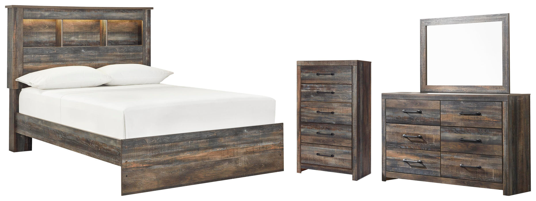 Drystan Multi Drystan Full Bookcase Bed with Mirrored Dresser and Chest