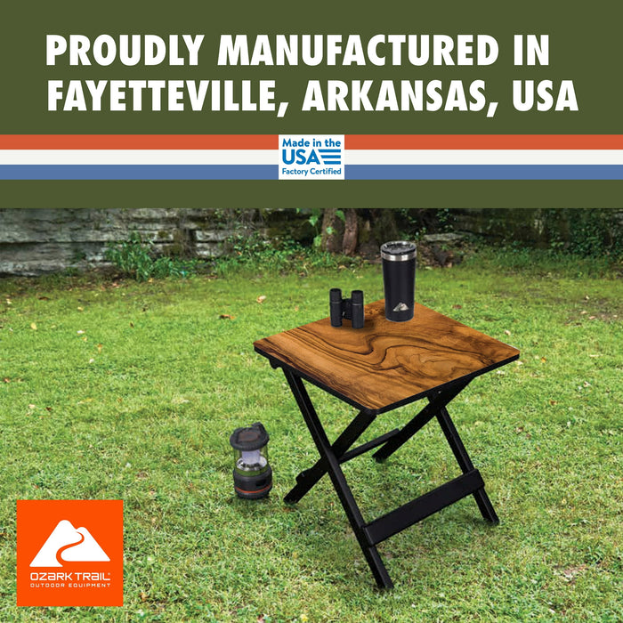 Ozark Trail 19-inch Plastic Folding Outdoor Camp Side Table, Burl Wood Print - new