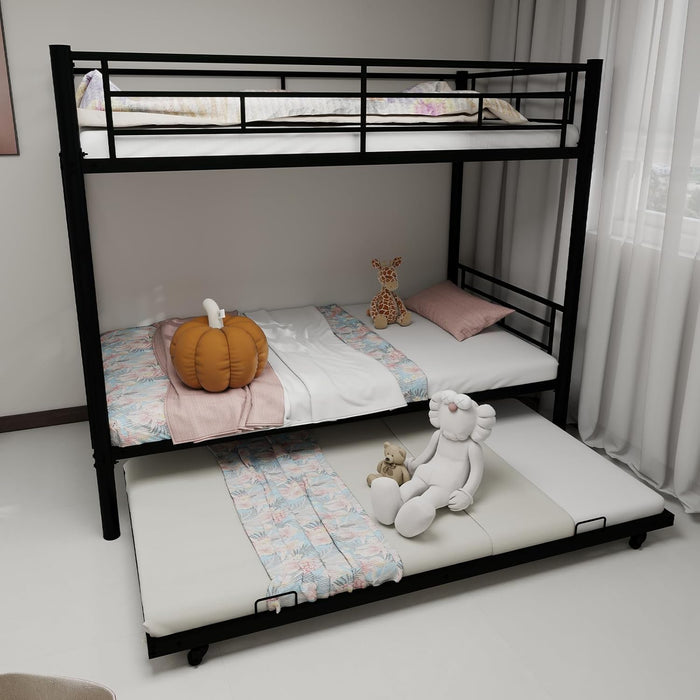 Flieks Heavy-Duty Sturdy Meta Twin Over Twin Bunk Bed, Noise Reduced, Safety Guardrail, No Box Spring Needed,Black - new