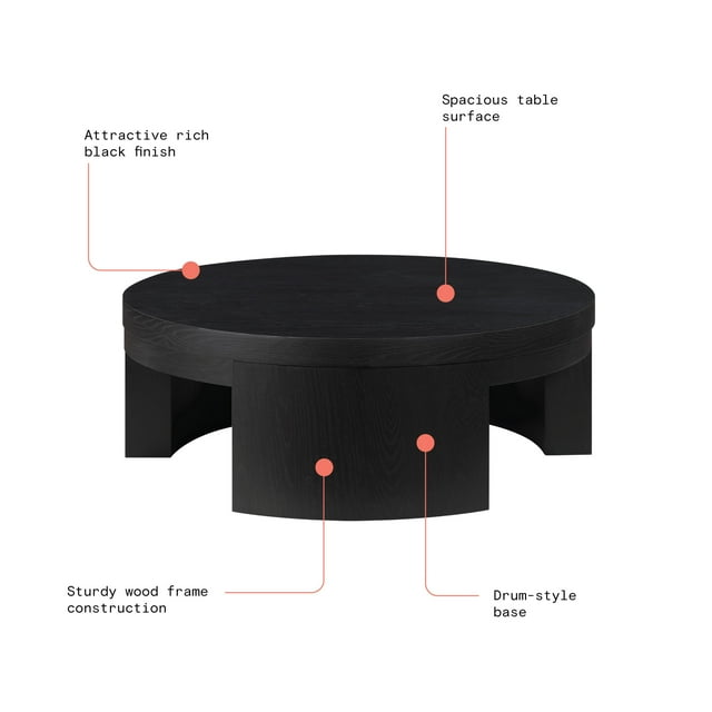 Beautiful Mod Round Coffee Table by Drew Barrymore, Black Wood Finish - open_box