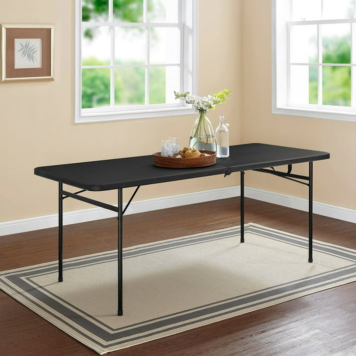 Mainstays 6 Foot Bi-Fold Plastic Folding Table, Black - new