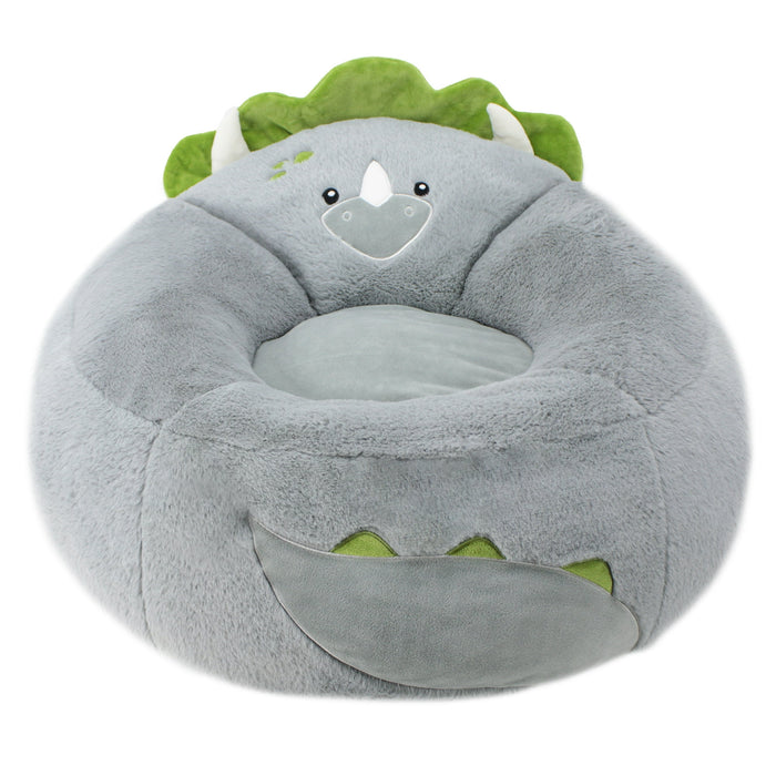 Your Zone Kids Soft Plush Dinosaur Bean Bag Chair, Grey -