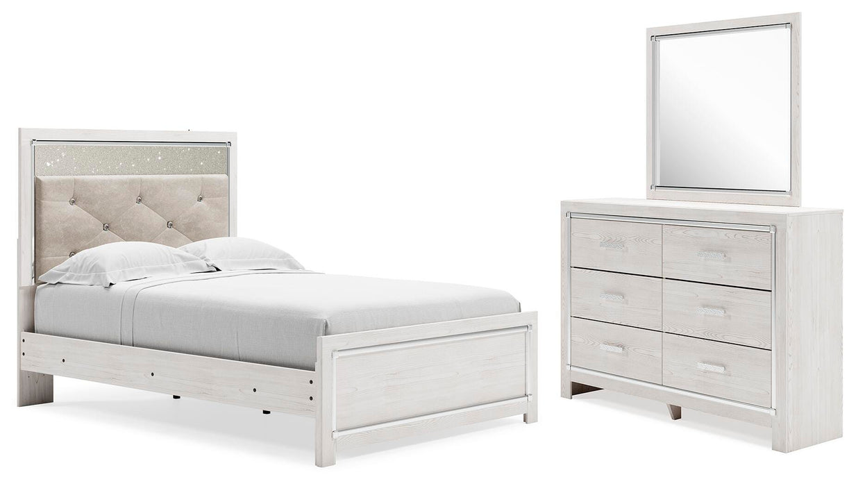Altyra White Altyra Full Panel Bed with Mirrored Dresser