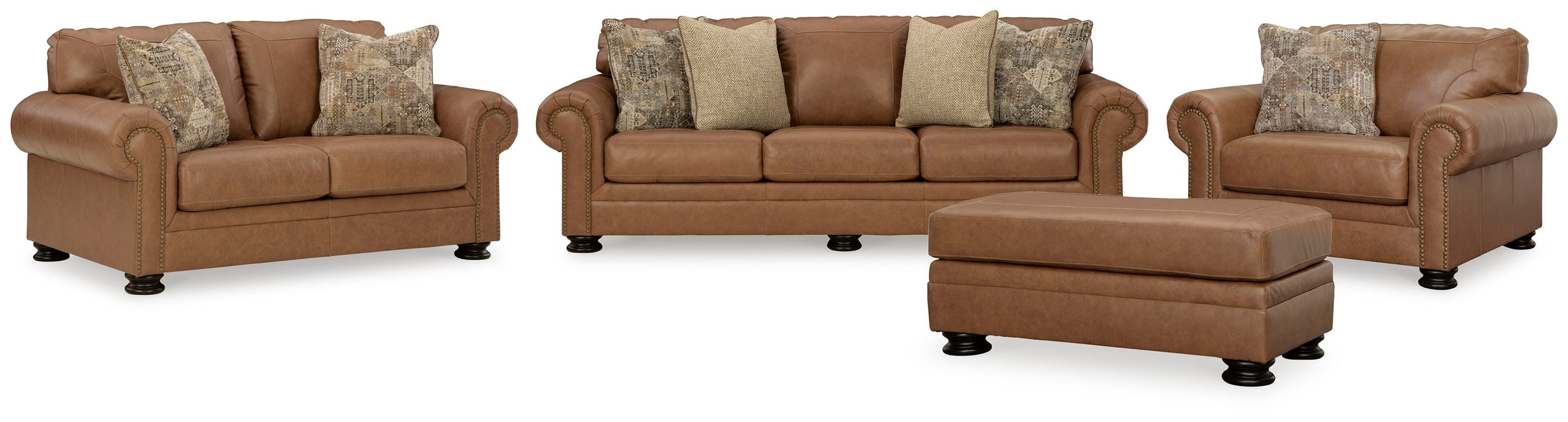 Carianna Caramel Carianna Sofa, Loveseat, Chair and Ottoman