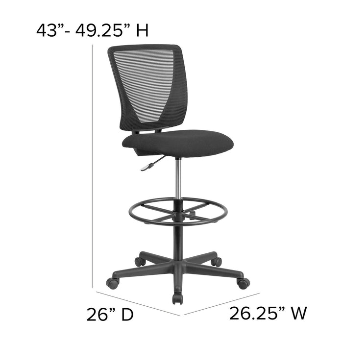Flash Furniture Harper Ergonomic Mid-Back Mesh Drafting Chair with Black Fabric Seat and Adjustable Foot Ring - new