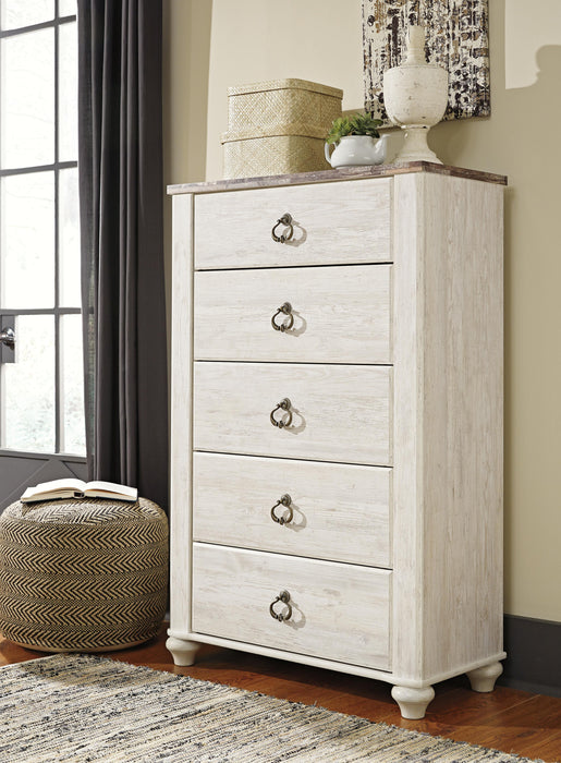 Willowton Whitewash Five Drawer Chest