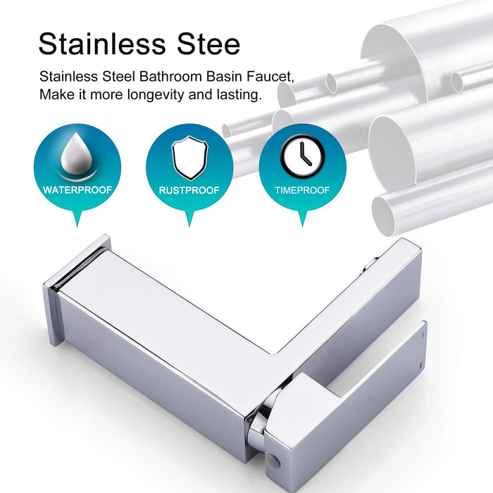 TNOMS Single Handle Bathroom Sink Faucet Square Basin Faucet Modern Lavatory Vessel Faucet for 1 Hole,Deck Mounted,Chrome Stainless Steel - open_box
